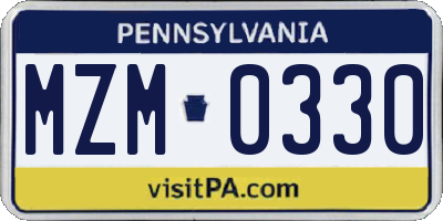 PA license plate MZM0330