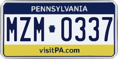 PA license plate MZM0337