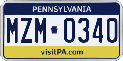 PA license plate MZM0340