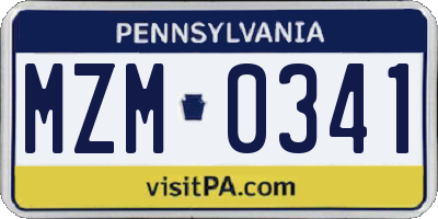 PA license plate MZM0341