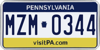 PA license plate MZM0344