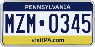 PA license plate MZM0345