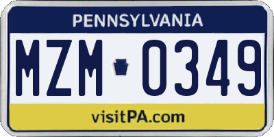 PA license plate MZM0349