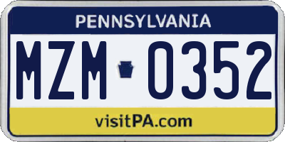 PA license plate MZM0352
