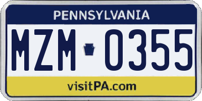 PA license plate MZM0355