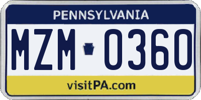 PA license plate MZM0360