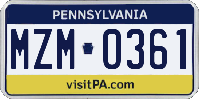 PA license plate MZM0361