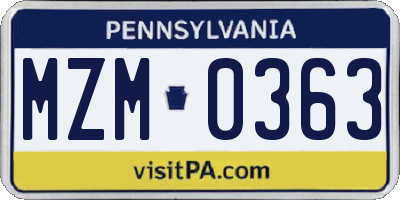 PA license plate MZM0363