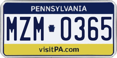 PA license plate MZM0365