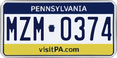 PA license plate MZM0374