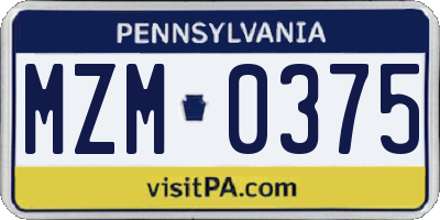 PA license plate MZM0375