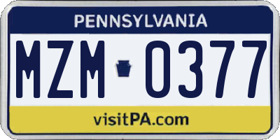 PA license plate MZM0377