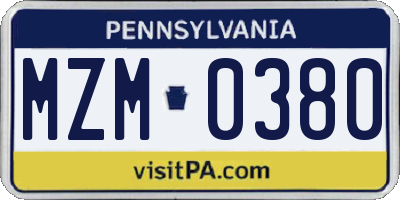 PA license plate MZM0380