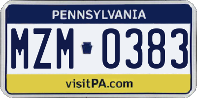 PA license plate MZM0383