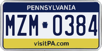 PA license plate MZM0384