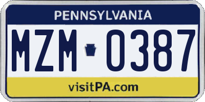 PA license plate MZM0387