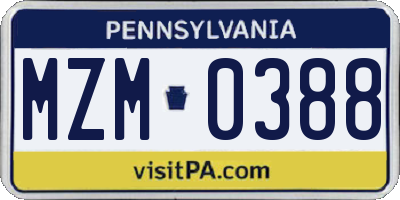 PA license plate MZM0388