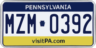 PA license plate MZM0392