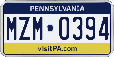 PA license plate MZM0394