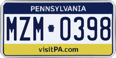 PA license plate MZM0398