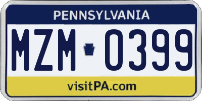 PA license plate MZM0399
