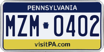 PA license plate MZM0402