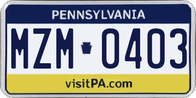 PA license plate MZM0403