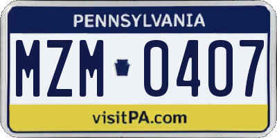 PA license plate MZM0407
