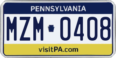 PA license plate MZM0408