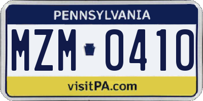 PA license plate MZM0410