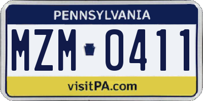 PA license plate MZM0411