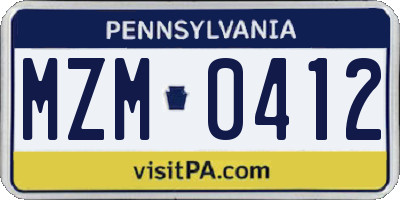 PA license plate MZM0412