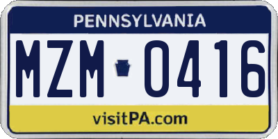 PA license plate MZM0416