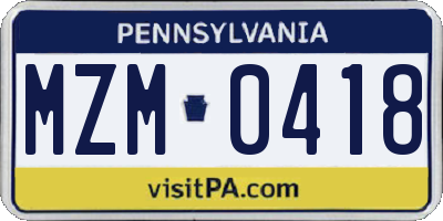 PA license plate MZM0418