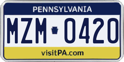 PA license plate MZM0420