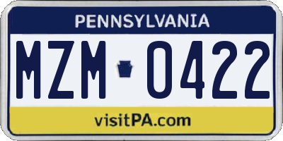 PA license plate MZM0422