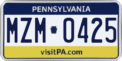PA license plate MZM0425