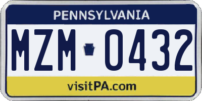 PA license plate MZM0432