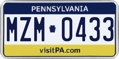 PA license plate MZM0433