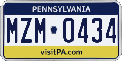 PA license plate MZM0434
