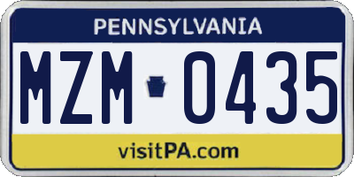 PA license plate MZM0435