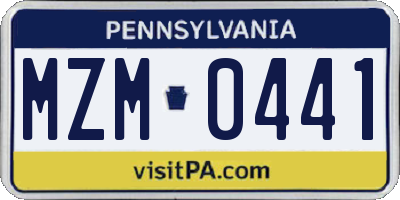PA license plate MZM0441