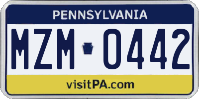 PA license plate MZM0442