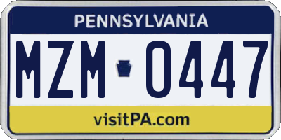 PA license plate MZM0447