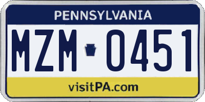 PA license plate MZM0451