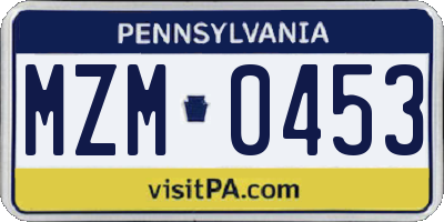PA license plate MZM0453