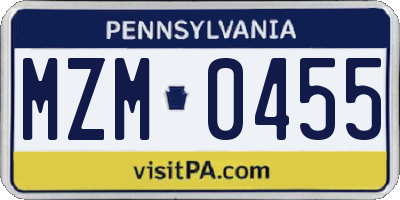 PA license plate MZM0455