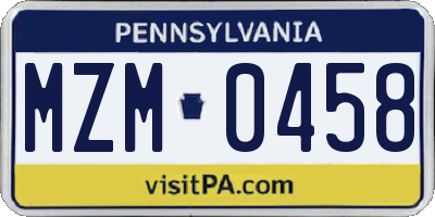PA license plate MZM0458