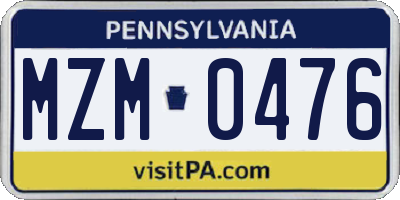 PA license plate MZM0476