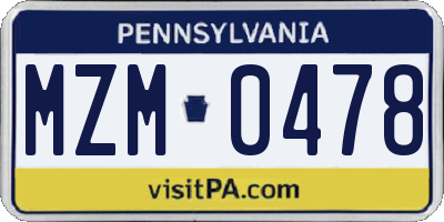 PA license plate MZM0478